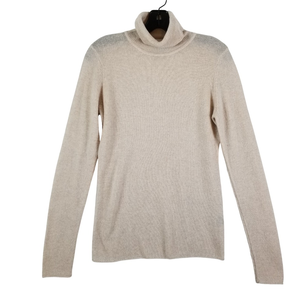 Neiman Marcus Cashmere Turtleneck Sweater Women Medium Beige Oatmeal Long Sleeve